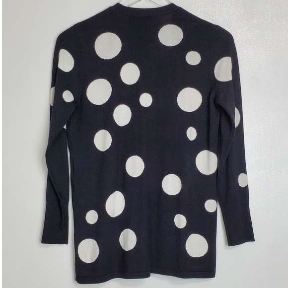Chicos size S spun rayon big polka dot print open cardigan black knit grandma - Picture 5 of 12